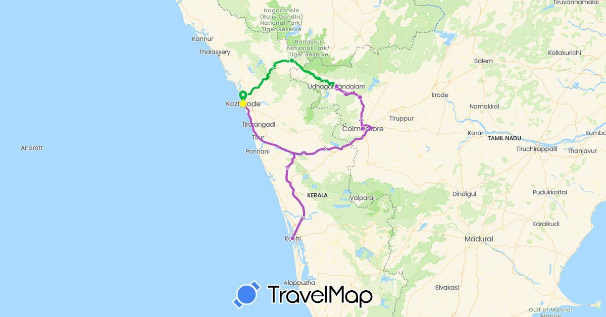 TravelMap itinerary: driving, bus, train in India (Asia)